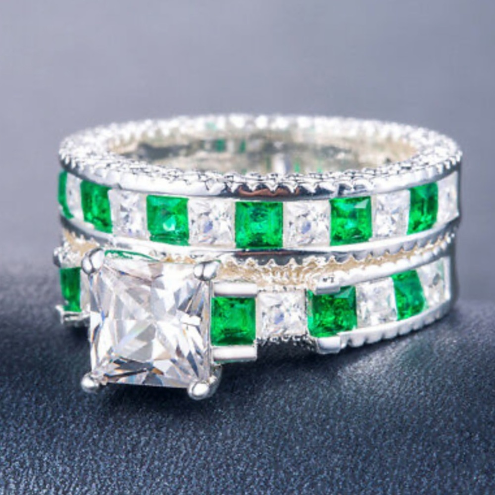 New 2pcs/set Cut White Sapphire 925 Silver Ring - Picture 4 of 4